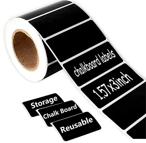 200 Waterproof Chalkboard Labels Reusable Pantry Labels on a Roll for Jars, Canisters, Kilner Jars, Scrapbooking, 1.57 x 3 Inch Removable Sticker to Decorate Your Pantry Storage Office