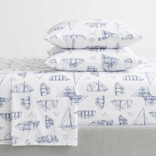 Nautica - Twin XL Sheets, Cotton Percale Bedding Set, Coastal Home Decor, Dorm Room Essentials (Whitewood Sail Blue, Twin XL)