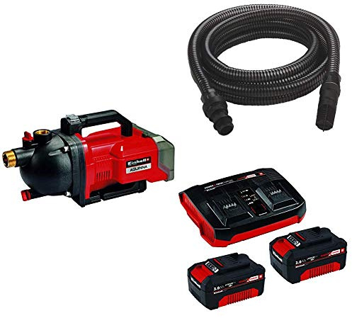 Einhell Akku-Gartenpumpe AQUINNA 36/30 Power X-Change (2 x 18V, 2-Stufen ECO-Schalter, Wassereinfüll- und Ablassschraube, Thermoschutz, Tragegriff, inkl. 2x 3 Ah Akku, Twincharger, 7 m Saugschlauch)