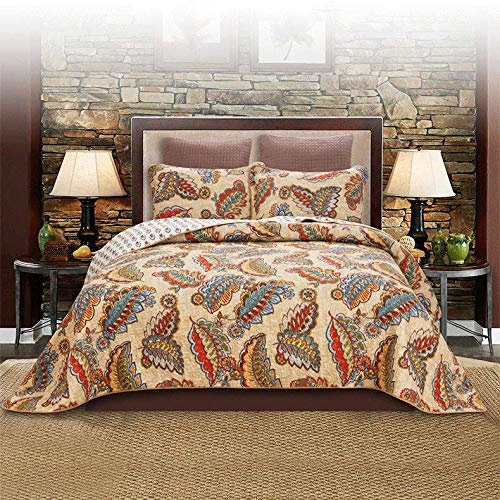 3-teiliges Tagesdecke Amerikanischen Stil Bettueberwurf Aus 100% Baumwolle Gesteppte Bedspread Multifunktions-Queen-Size-Klimaanlagen-Steppdecken (230 X 250 cm) Mit 2 Kissenbezügen (50 X 70 cm)