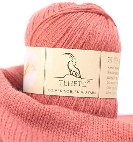 TEHETE Merinowolle Garn zum Stricken und häkeln, Handstrickgarn Schurwolle, 250 Metern 3 Fäden 50g per Knäuel,weich und leicht,Rosa