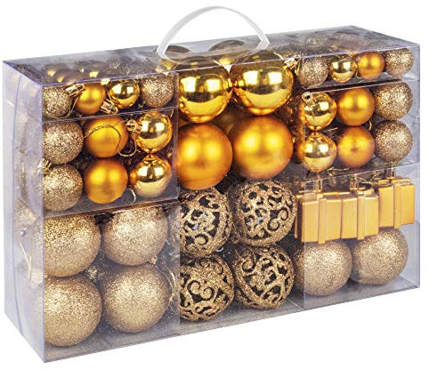 ilauke 105 x Christmas Baubles for Christmas Tree, Shiny Reusable Plastic Christmas Tree Baubles in Various Sizes for Christmas Tree Decoration, Diameter 3/4/6 cm