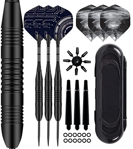 3er Pack Steel Darts Set 23g mit Aluminium Schäfte und 2 Style Flights + 1 Dart-Etui, Profi Metall Dartspitzen Set (+3 weitere Ersatzschäfe)