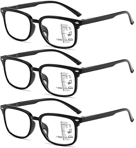 Suertree Multifokal bifokal läsglasögon anti-blåljus glasögon unisex för dagligt bruk läshjälp multifokus synhjälp, Svart 3 st., +3.50