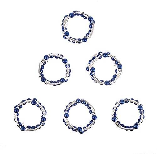 Penguin Home Set of 6 Handcrafted Bangle Style Beaded Napkin Rings/Napkin Buckles/Table Decor for Dinner Wedding Party/Thanksgiving, Christmas/Diameter 4.5 cm Height : 2.8 cm/Blue