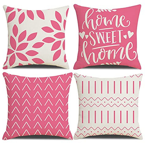 Homefeelzydys Housses de Coussin, Housses de Coussin 40x40 Lot de 4 Taie d'oreiller Carrée Rose Housses de Coussin 16x16 4Pack pour Patio Extérieur Jardin Blench Salon Canapé Ferme Décor