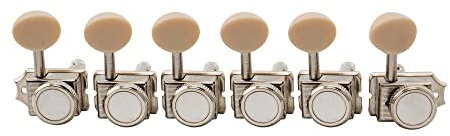 Musiclily Pro Vintage 6 in Line Gitarren Locking Mechaniken Locking Tuners für Squier Classic Vibe Strat/Tele E-Gitarre, Nickel mit Oval Kunststoff Button