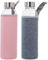 DRW Set de 6 Botellas de Cristal y Funda de Neopreno con Capacidad de 550ml en Rosa y Gris 7x23cm