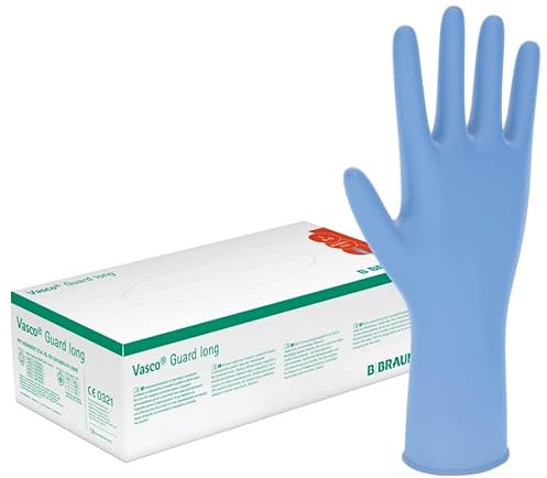 B. Braun 9205500 Vasco Guard Long Nitril-Untersuchungshandschuh, Blau, Größe XS, 100 Stück