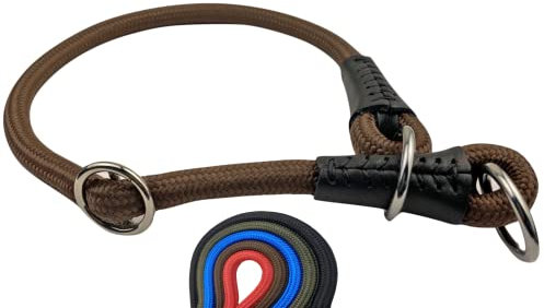 Soft Cord - Hundehalsband mit Zugbegrenzung, Nylon Halsung, Zugstopper, braun, XS - 40cm, einstellbar, robust, wetterfest, innen textilverstärkt und Endkappen aus Leder