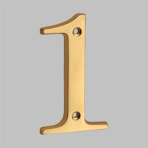3D Floating House Plaque Numbers Solid Brass 4 Inch Letter Golden Modern Number Apartment Door Digital Alphabet Home Mailbox Outdoor Address Outdoor Sign Plates Exterior Signage, Screw Mounted (1)