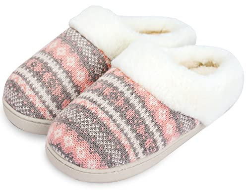AONEGOLD Pantofole Donna Inverno Calde Comode Peluche Ciabatte da Casa Memory Foam Antiscivolo Pantofole Interno Esterno(Rosa,Taglia 38-39)