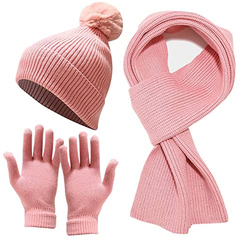 STKOOBQ Mütze Winddichte Sets Handschuhe Strick Winter Warm Herren Schal Erwachsene Frauen Mütze Skifahren Radfahren Baseball Kappen Herren Warme Handschuhe, rose, One size