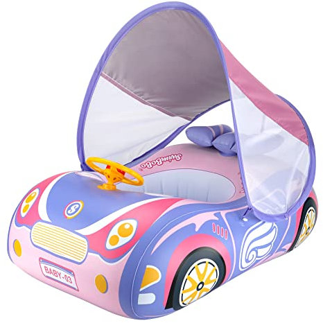Swimbobo Aufblasbares Schwimm-Auto schwimmring Kinder mit verstellbarem Sonnendach und Sicherheitssitz Pool-Spielzeug für Kinder (Lila Auto)