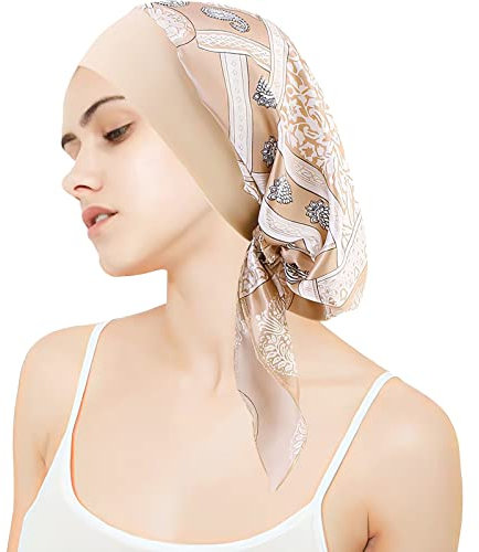 Kopftuch für Frauen Kopfbedeckung Damen Chemo Kopfbedeckung Im Voraus Gebunden Set Plissiert Headwrap Schals Gap Mütze Damen -Khaki