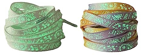 Jamron 2 Pare Luminosos Neón Cordones Planos para Zapatillas Color Degradado Impresos Nylon Cordones de Zapatos SN0702123 Blanco-Morado 140CM