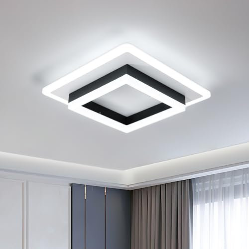 DELIPOP LED Deckenleuchte Modern, 30W 3375LM LED Deckenlampe Quadratisch Innen, Deckenbeleuchtung Schwarz für Flur, Küche, Balkon, Schlafzimmer, Wohnzimmer, 6500K Kaltesweiß