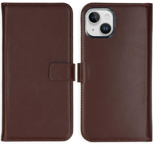 SELENCIA Bookcase Hülle kompatibel mit iPhone 15 – Era Leder Handytasche Side Flip Case – Handyhülle aus Rindsleder in Braun [3 Kartenfächer, Magnetverschluss]