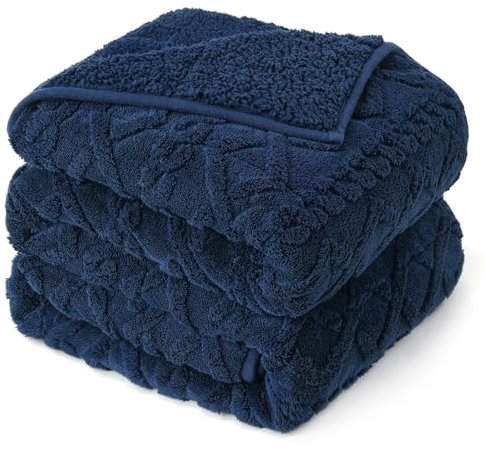 Gewichtsdecke, Queen-Size-Größe, 152,4 x 203,2 cm, kuschelweich, stilvolle Sherpa-Bettdecke, 6,8 kg, zur Beruhigung und Beruhigung, flauschige, klassische, dekorative schwere Decke, Marineblau