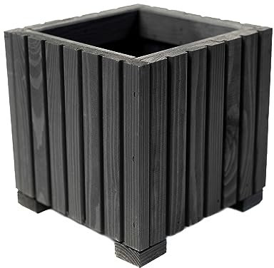 BOGATECO Jardinera de madera | Jardinera | Maceta 25 x 25 x 25 cm | Maceta de hierbas para el hogar jardín balcón terraza | Maceta con inserto de plástico | impregnada | Negro