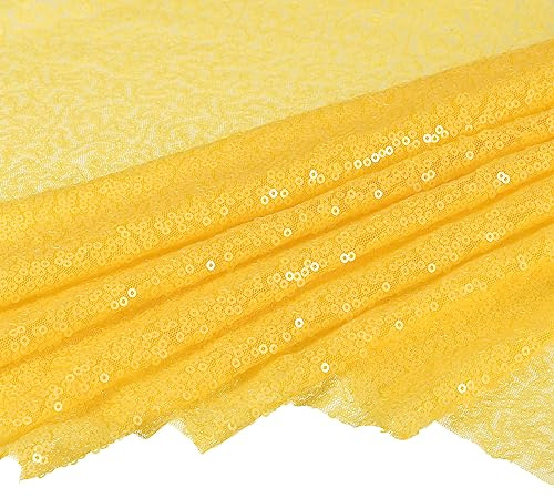 QUARKZMAN Pailletten Stoff Meterware 130cmx455cm Sparkly Stoff 3mm Runde | glitzernder Stoff Mesh Pailletten-Stoff Spitzenstoff mit Pailletten, Gelb