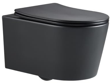Swiss Aqua Technologies - WC suspendu sans bride et fixations invisibles + abattant frein de chute, Noir mat (BlackSATrimless) - BlackSATrimless