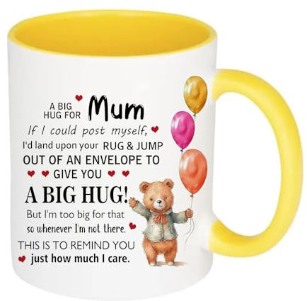 A Big Hug for Mum, Mothers Day Gift for Mom, 11oz Inside Coloured Ceramic Mug. (Yellow)
