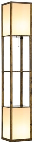 HOMCOM Floor Lamp with Shelves and Dual Light, Modern Corner Standing Lamp for Living Room, Bedroom, Bulb not Included, Rustic Brown