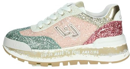 Liu Jo Sneakers Liu Jo Modello Amazing 26 da Donna, con Suola Platform, ricoperta di Glitter, Colore Oro, Bianco e Verde.