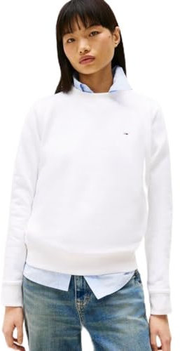 Tommy Jeans Damen Pullover Crew Neck Rundhalsausschnitt, Weiß (White), XL