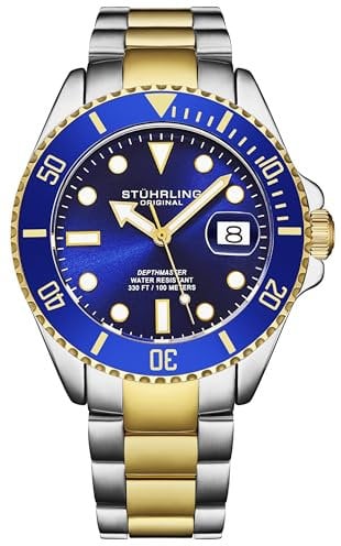Stuhrling Original Herren-Taucheruhr, Schweizer Uhrwerk, Edelstahlarmband, wasserdicht bis 100 m