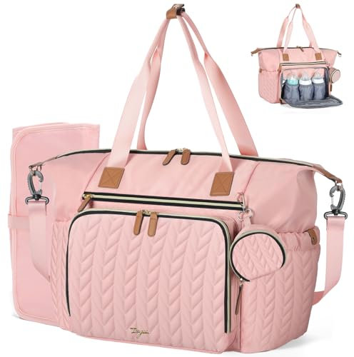 Tonyeee Wickeltasche mit Schnullertasche und Wickelunterlage, Wickelrucksack Multifunktions-Babytasche für Große Reisewindeltasche für Mama und Papa, isolierten Taschen-Rosa