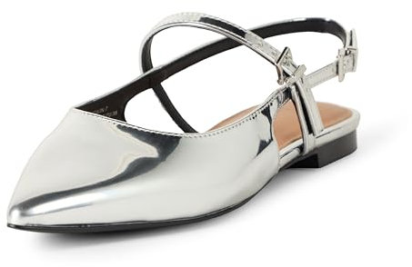 The Drop Tammie Pointed Toe Flat Bikerstiefel, Silver Crackle, 38.5 EU