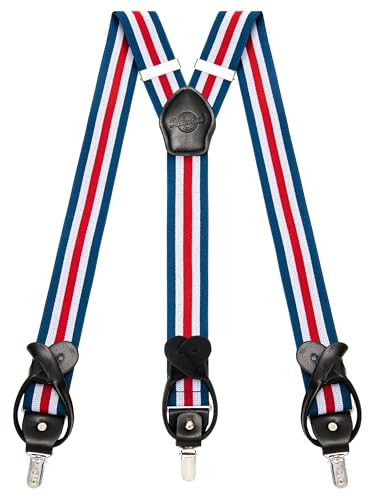 Kohentact Hosenträger Herren mit Clip- und Knopfbefestigung, inklusive 6 Knöpfe, 3,5 cm Breite Y-Form für Körpergrößen bis 200 cm Suspenders for Men 1 (Rot-weiß-gestreift)