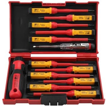 Hoteche VDE Schraubendreher Set 13-teilig - Isolierte Schraubenzieher für Elektriker - SL, PH, PZ, T - 1PCS VDE Elektroprüfer - Rot/Schwarz Kunststoffbox