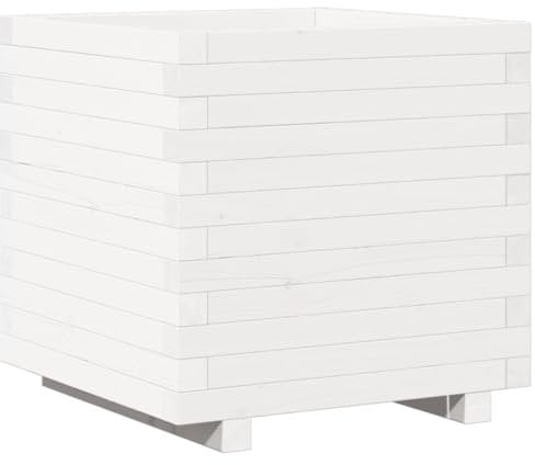 vidaXL Jardinière Blanc 50x50x49,5 cm Bois de pin Massif, jardinière d'extérieur, bac à Fleurs, boîte à Plantes, jardinière de terrasse