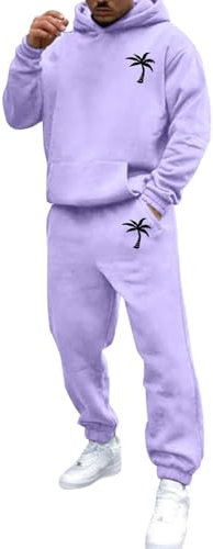 Tuta da jogging da uomo, con stampa, per il tempo libero, tinta unita, con cappuccio, a maniche lunghe, con tasche, 2 pezzi, tuta da jogging, tuta sportiva, Rosa acceso., XXL