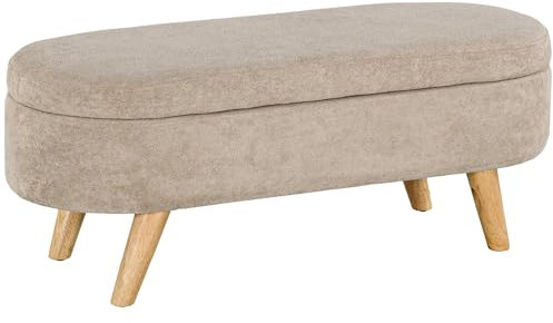 HOMCOM Banc Banquette Bout de lit Coffre de Rangement 2 en 1 en Tissu avec Pieds en Bois 110l x 40P x 43H cm cm Beige