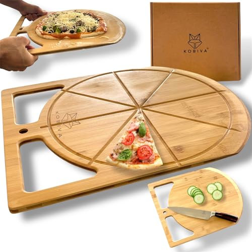 17 Double-Handle Pizza Cutting Board & Wooden Pizza Peel Combo | Wooden Pizza Paddle Gift Set Designed for Wrist Comfort | Pizza Turning Peel (1, Large)