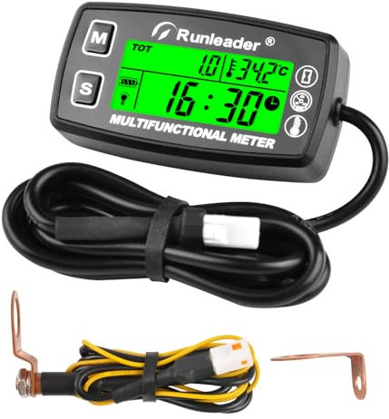 NInE-ROnG Motortemperaturanzeige,Digitaler Drehzahlmesser,Stundenzähler,Wartungserinnerung,Austauschbare Batterie mit Hintergrundbeleuchtung für kleine Motoren,Rasentraktoren(HM035A)