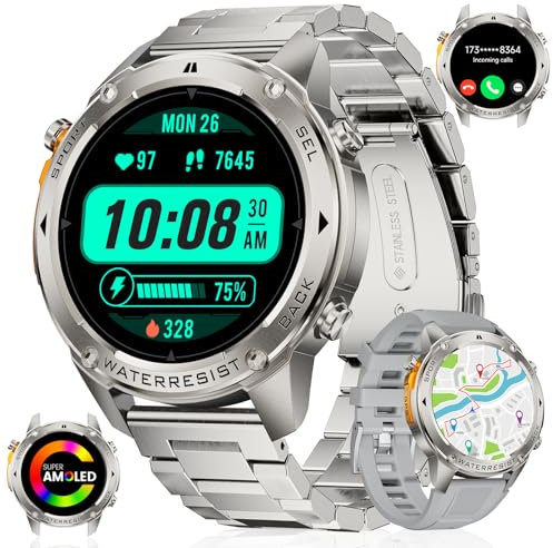 LIGE GPS Smartwatch Herren mit Kompass, 1.43‘’Amoled Smart Watch, 170+ Sport Modi Fitness Tracker, 5ATM/IP68 Smartwatch Wasserdicht Schwimmen, 24/7 Herzfrequenz/Schlafmonitor für Android iOS