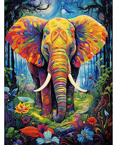HEIBAGO Éléphant Peinture par Numéros pour Adulte, Animaux Kit de Peinture à l'huile sur Toile Bricolage pour Débutants, Fleur Peinture à l'huile avec Pinceaux pour la Décoration d'intérieur,30X40cm