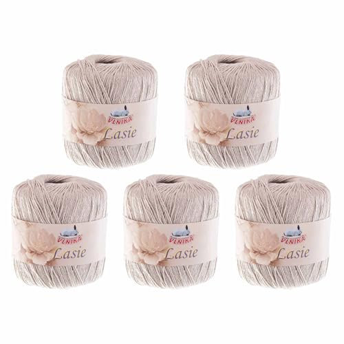 5 Knäuel Häkelgarn Lasie je 150m/50g mit Glitzer Sommergarn Strickgarn Glitzerwolle 15 Farben, Farbe:naturweiß