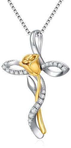 Miaofu Collier Croix Femme Argent 925 Collier Infini Rose Femme Croix Pendentif Chaîne en Or
