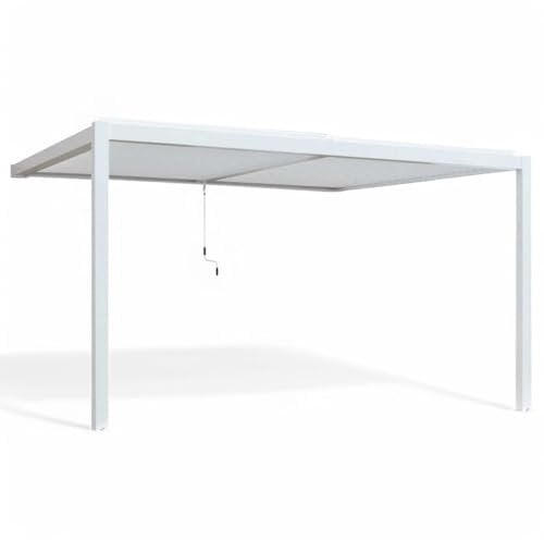 Briconess.com Pergola bioclimatica in Alluminio 3x4 mt addossata a Parete con lamelle frangisole - Bianco