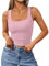 OOHOKAY Débardeur d'été pour femme - Coupe ajustée - Col carré - Spaghetti - Sans manches - Couleur unie - Basic - Y2k - Décontracté - Camisole à bretelles, Rose-d1, L