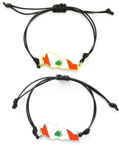 ZENRUIMING 2 x Libanon-Karten-Armband, Vintage-Stil, ethnischer Stil, geflochtenes Seil, Lederarmband, Libanon-Reise-Souv, Adjustable, Leder, Kein Edelstein