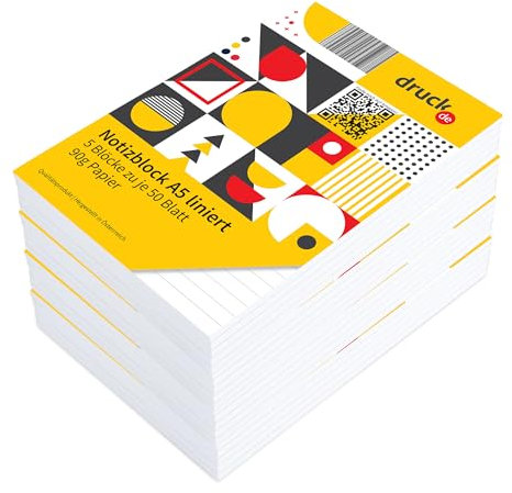 druck.de Notizblöcke Set A5 – 20 Blöcke, liniert, 50 Seiten pro Block, hochwertig, für Notizen, Skizzen und Aufgabenlisten – Geleimt, stabile Kartonrückseite, ideal für Büro, Schule und Zuhause