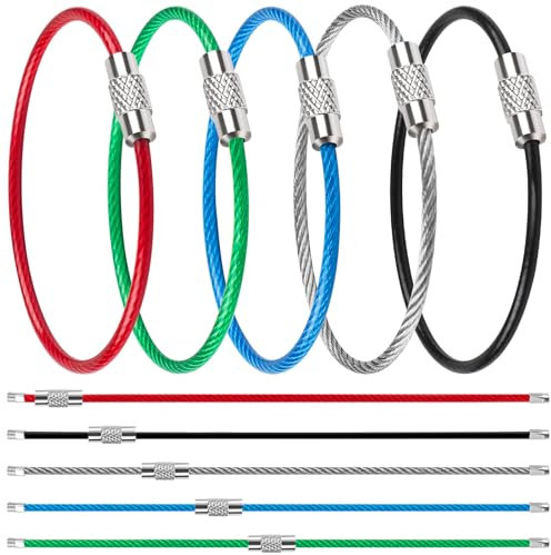Caianwin 30PCS Colored Wire Keychain Cable 2mm Stainless Steel Nylon Coated Keyring Hoops Wire Rings for Crafting, Travel Luggage Tags, Key Tag, Motorbike