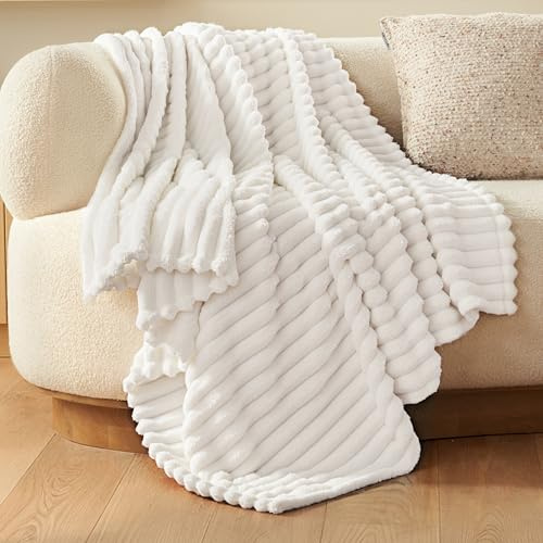 Joiedomi Weiße Kuscheldecke für Sofa, 127 * 152cm, Weiche Fleece-Decke, Geschenk für Frauen, Mütter und Mädchen, Weiche Wolldecke Warme Flanelldecke als Tagesdecke